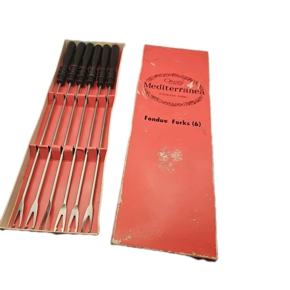 Vintage Oneida Custom Mediterranea Stainless Steel Fondue Forks Set of 6 Boxed